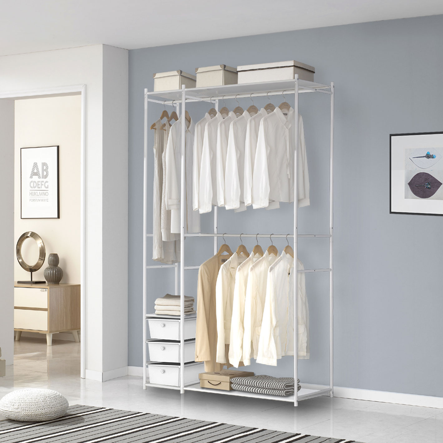 휴센 2단 철제 스탠드 드레스룸 시스템행거 튼튼한 옷장 행거 139,900원