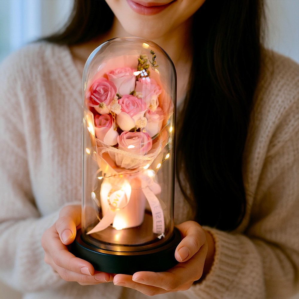 (건전지 포함) 아르띠콜로 장미꽃 유리돔 꽃다발 무드등 17,420원