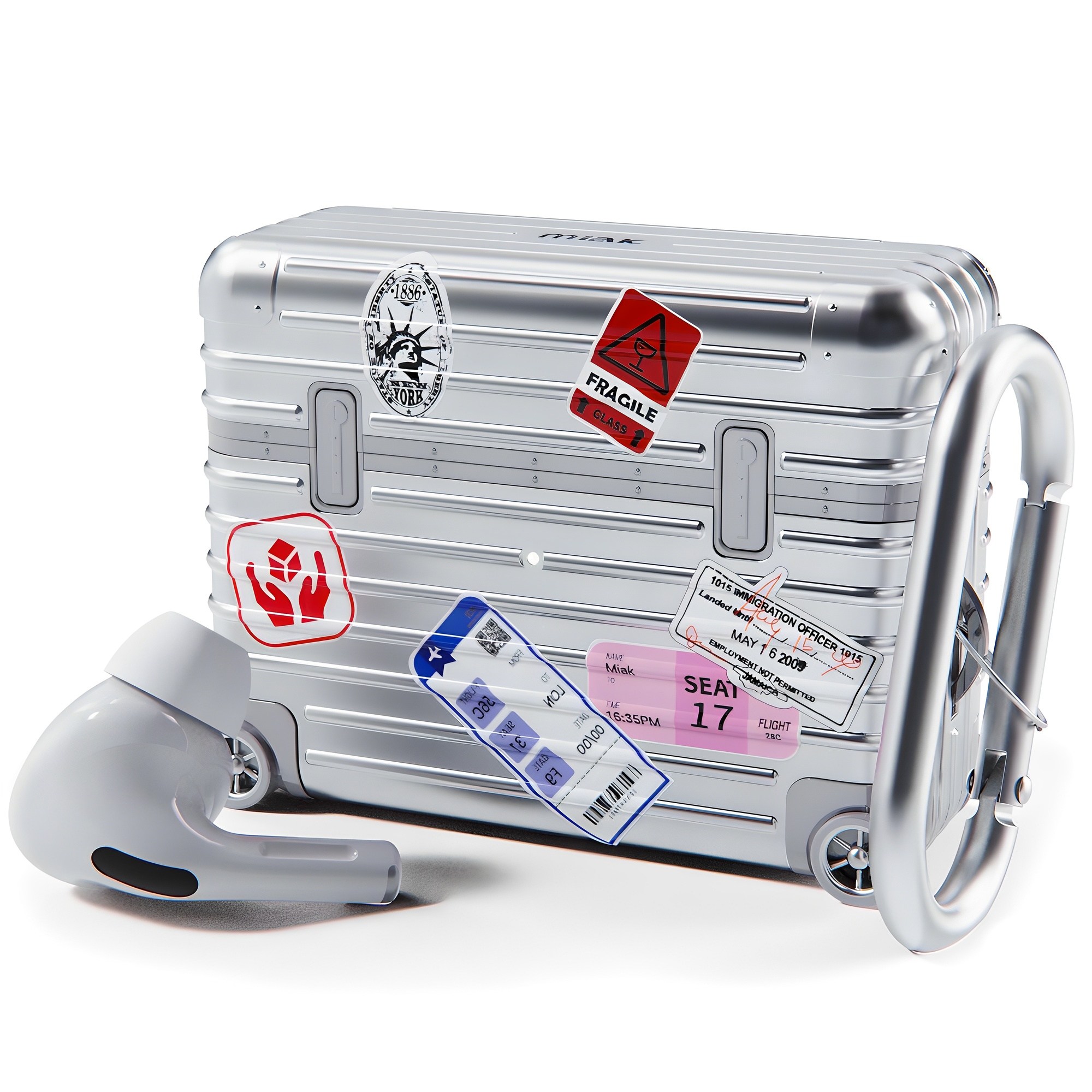 미아크 에어팟 캐리어 케이스 + 스티커 3종 세트, 에어팟프로1/2세대, 실버, 1개 18,100원