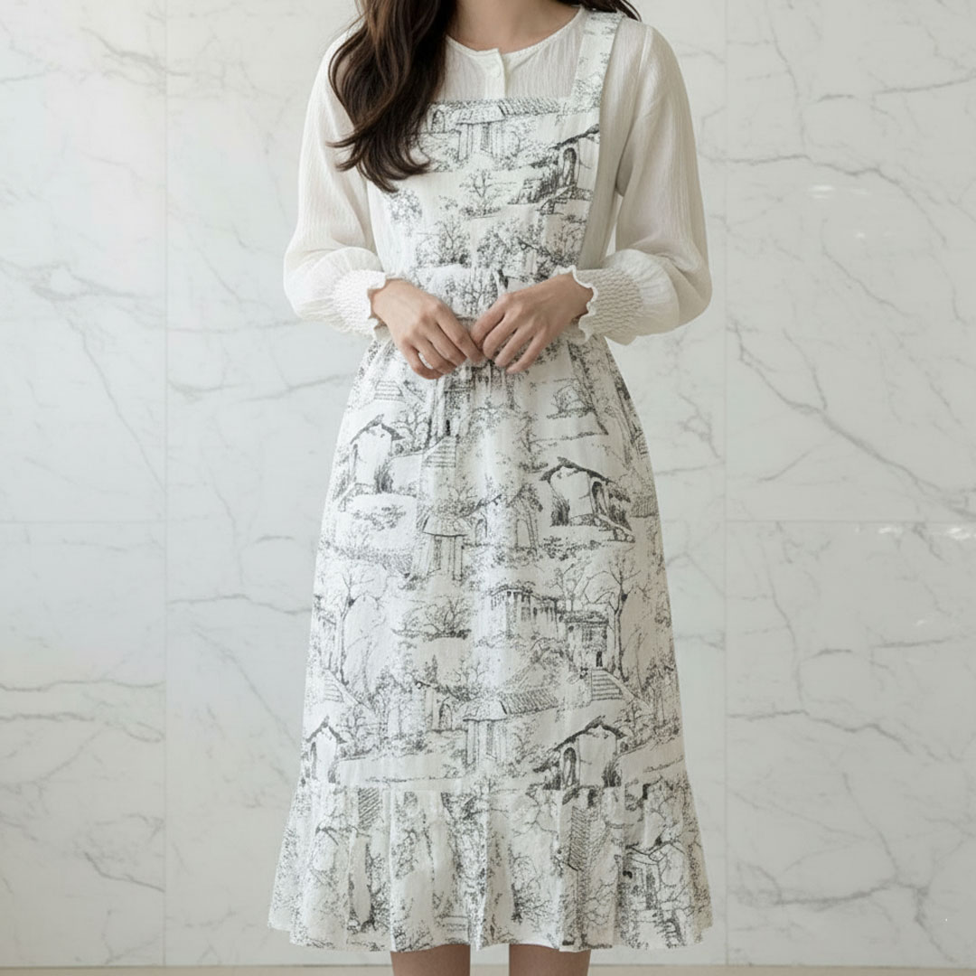 [Relra 렐라] 고급 뜨왈디자인 앞치마 예쁜 원피스앞치마 홈웨어 화이트n블랙, 1개, ONE COLOR 16,900원