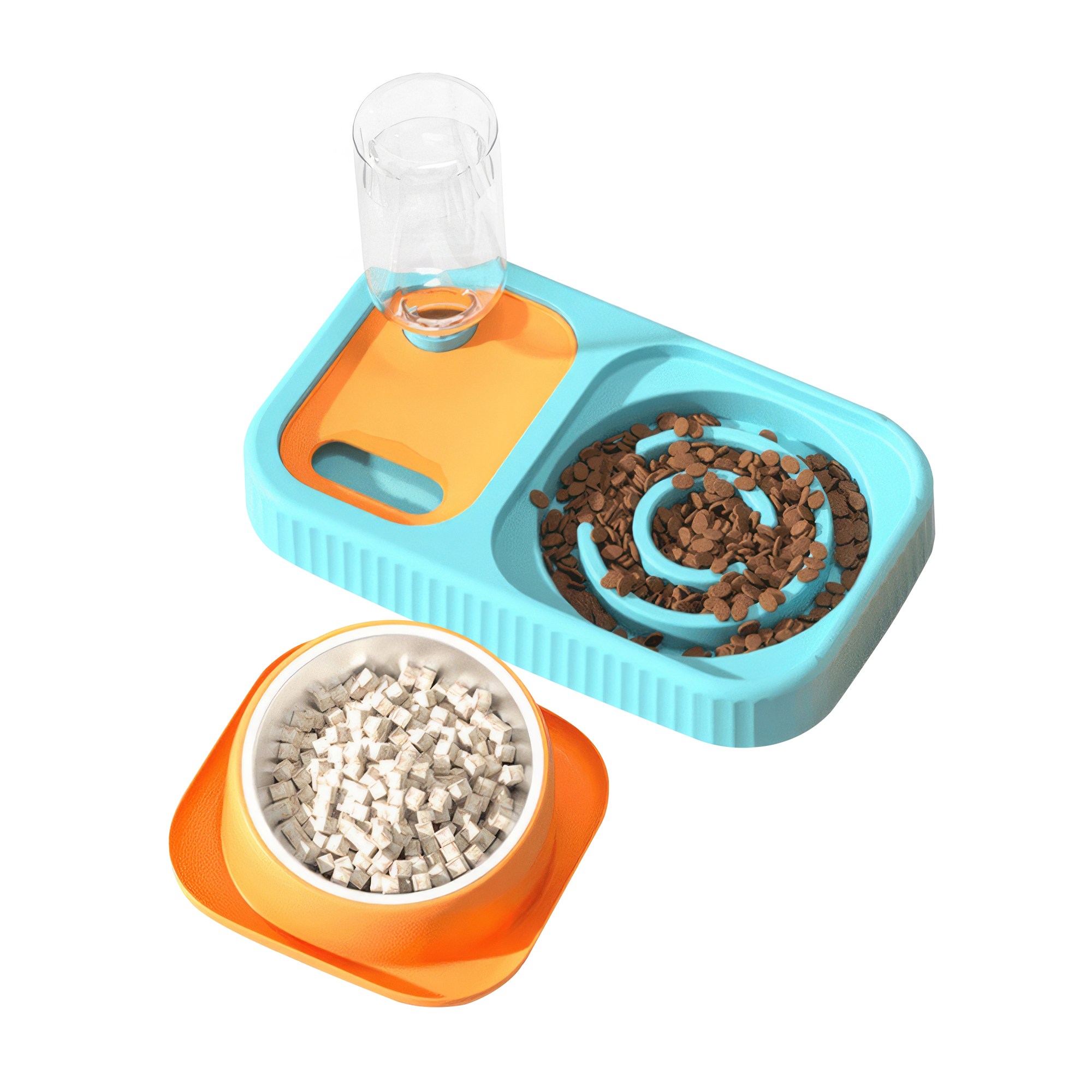 RUNHome 반려동물 대용량 반자동 고양이 강아지 급식기 밥통 물통, 1개, 블루 오렌지 27,000원