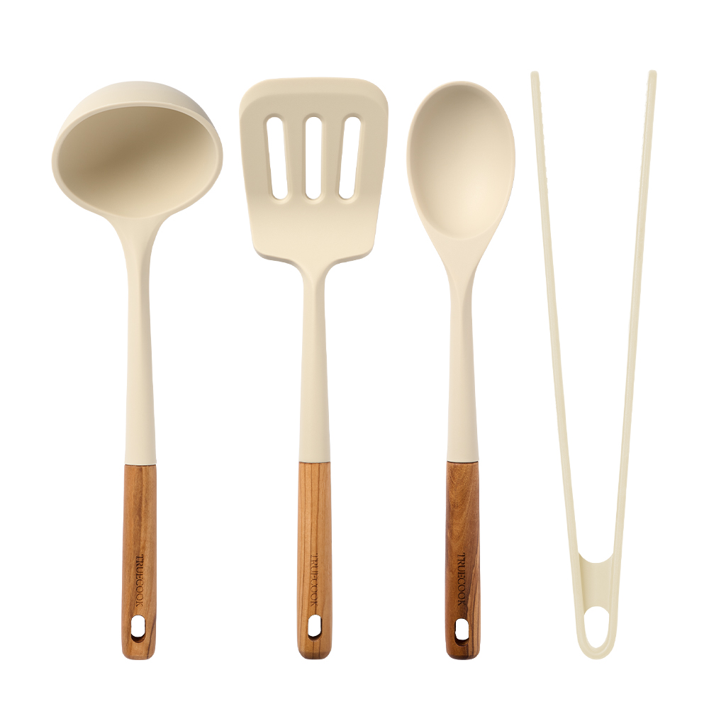 트루쿡 이탈리아산 올리브 실리콘 조리도구 4종 세트, 1세트, 베이지, 국자 + 뒤집개 + 서빙스푼 + 집게 50,000원