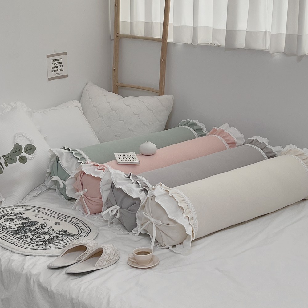 안고자는 프릴 레이스 엔틱풍 사계절 바디필로우 일자 롱 캔디 쿠션 커버 4color, 현재가 36,900원