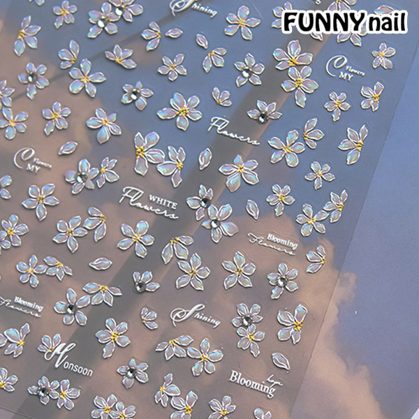 [퍼니네일] 플라워 네일스티커 봄꽃네일 입체스티커 홀로그램 자개네일 스티커 레이스네일스티커 2,500원