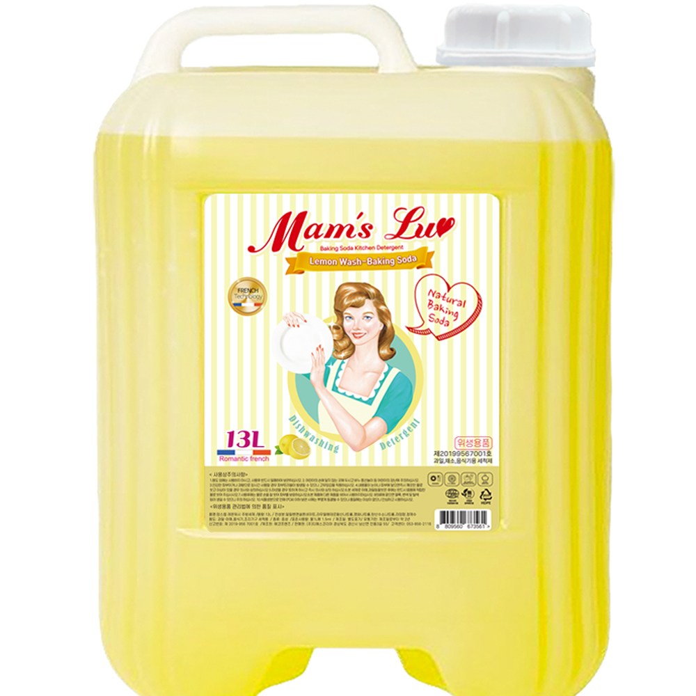 [맘스럽] 레몬워시 주방세제 13L 베이킹소다 특대용량 과일 채소 세척용 고품질 피부저자극 탈취인증 가정용 업소용 9,600원
