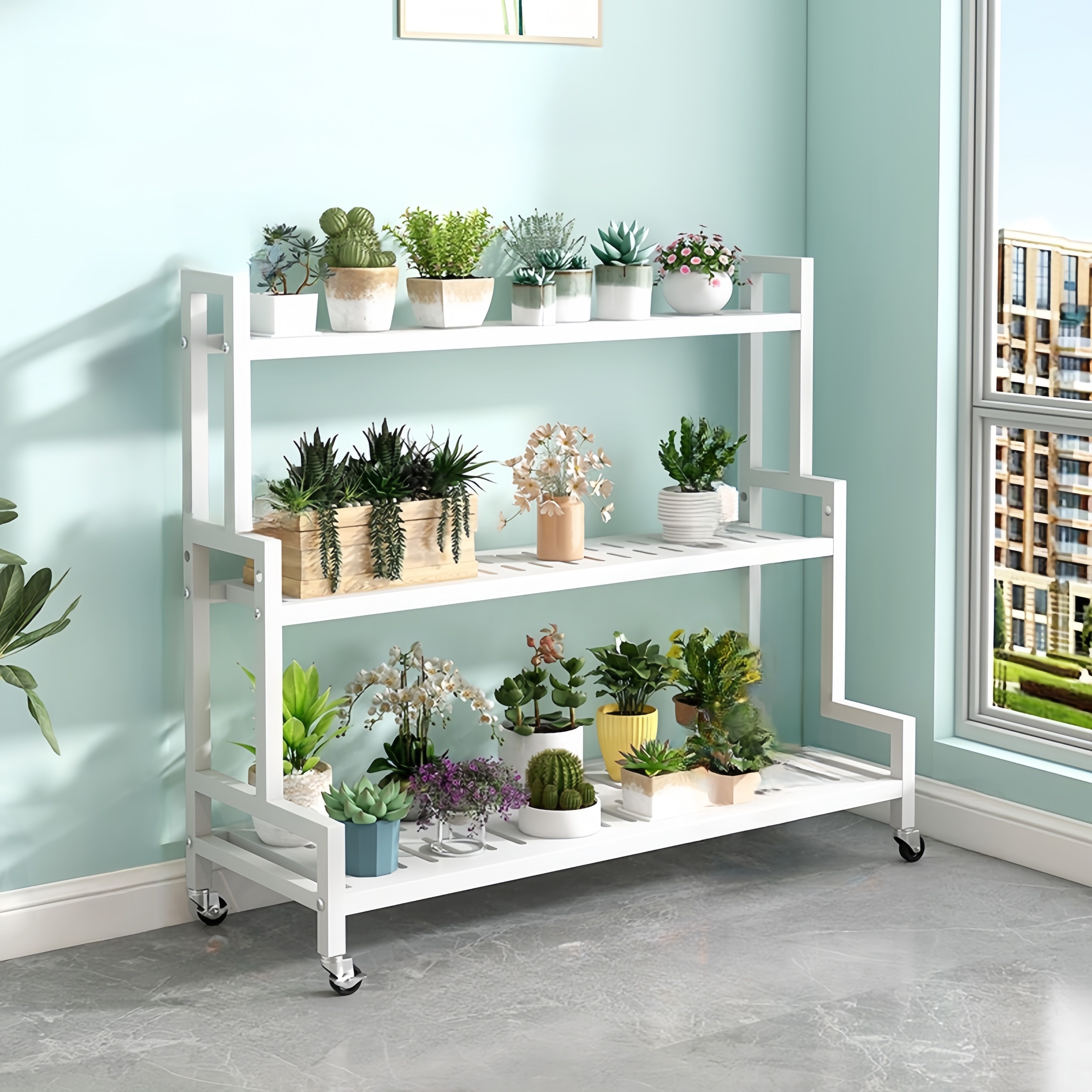 DP동봉국제무역 화분진열대 이동식 정리 선반 스텝형 대형 다용도 실내 베란다, 화이트 100cm, 3단 57,800원