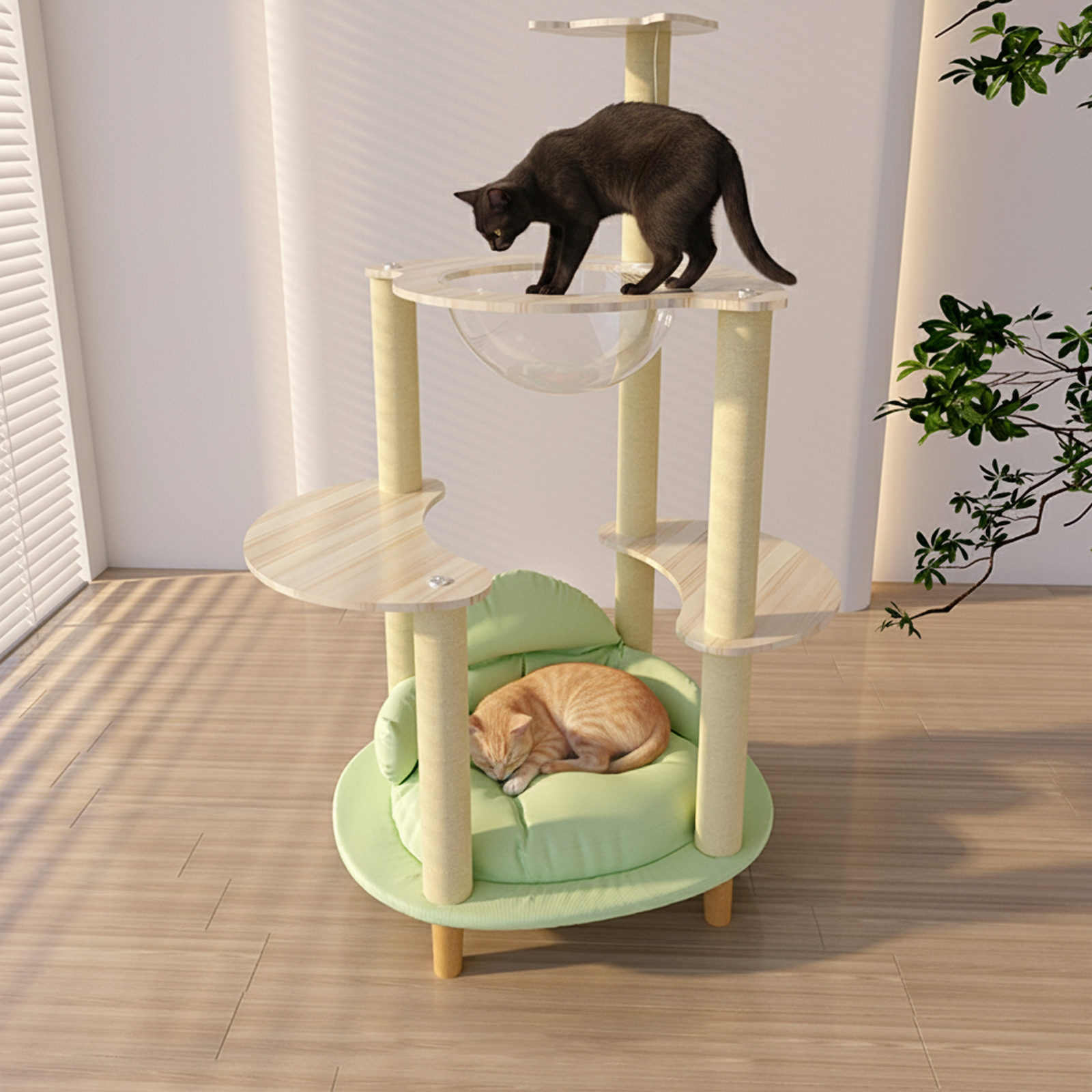 EVIO 원목 캣타워 신상 소파 고양이숨숨집, 1개, 녹색, 현재가 110,900원