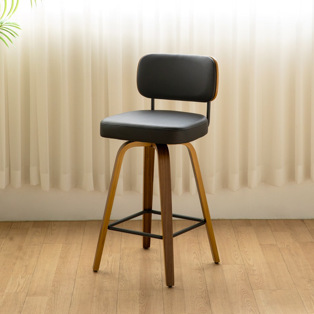 [당일발송]체리브 루이스 원목 가죽 회전 아일랜드 홈바 바체어 바텐의자, 1개, 월넛+블랙쿠션 90,000원