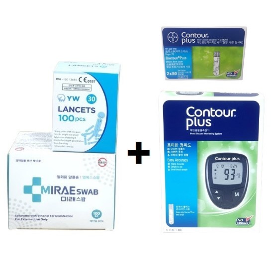 바이엘 컨투어플러스 혈당시험지 100매+측정기세트+채혈침100매+알콜솜100매 41,100원