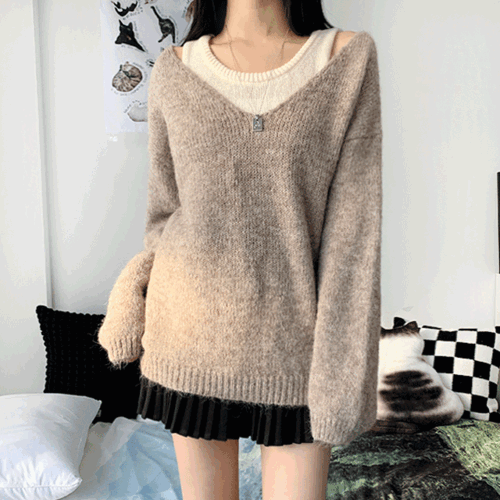 [3col] 비긴 여리핏 레이어드 브이넥 니트 나시 세트 30,200원