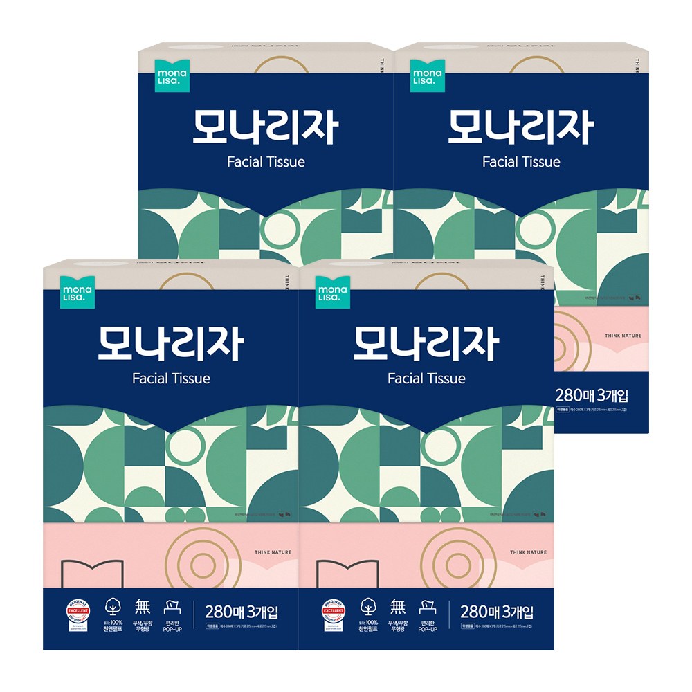 모나리자 소중한 내피부 천연펄프 미용티슈 무향 280매, 280개입 20,900원