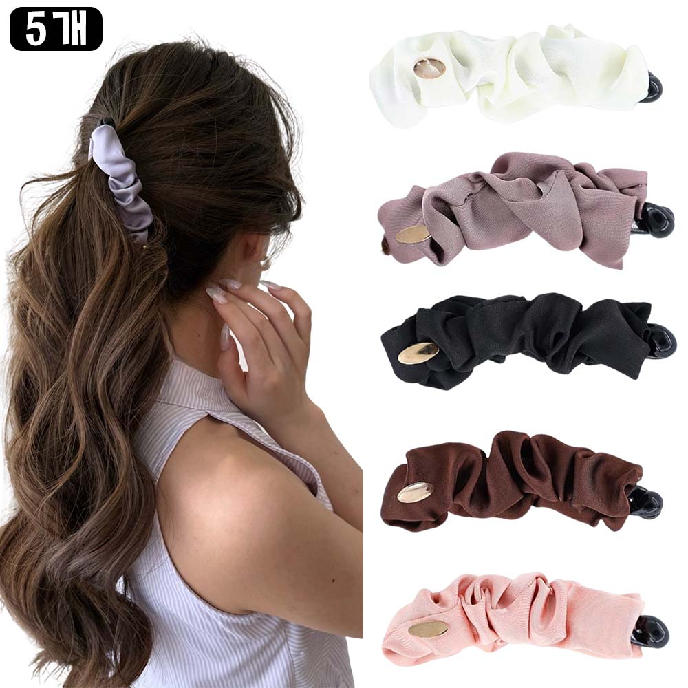 루베이 부드러운 새틴 바나나핀 미끄럼방지 고정 마찰감소 손상방지 포니테일/반묶음/올림머리 11,900원