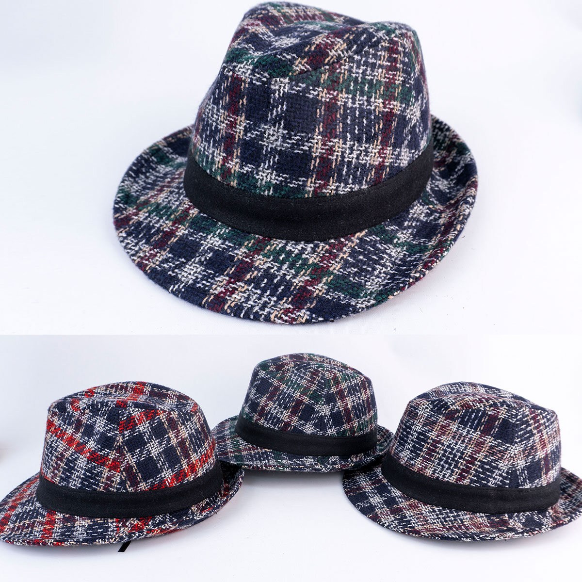 중년의 품격 남자 겨울 중절모 양모 블렌드 체크, 차림 완성 한 끗 신사 페도라 28,800원