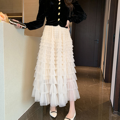 UPPERCUT 여성 밴딩 프릴 캉캉 롱 샤스커트 23,900원