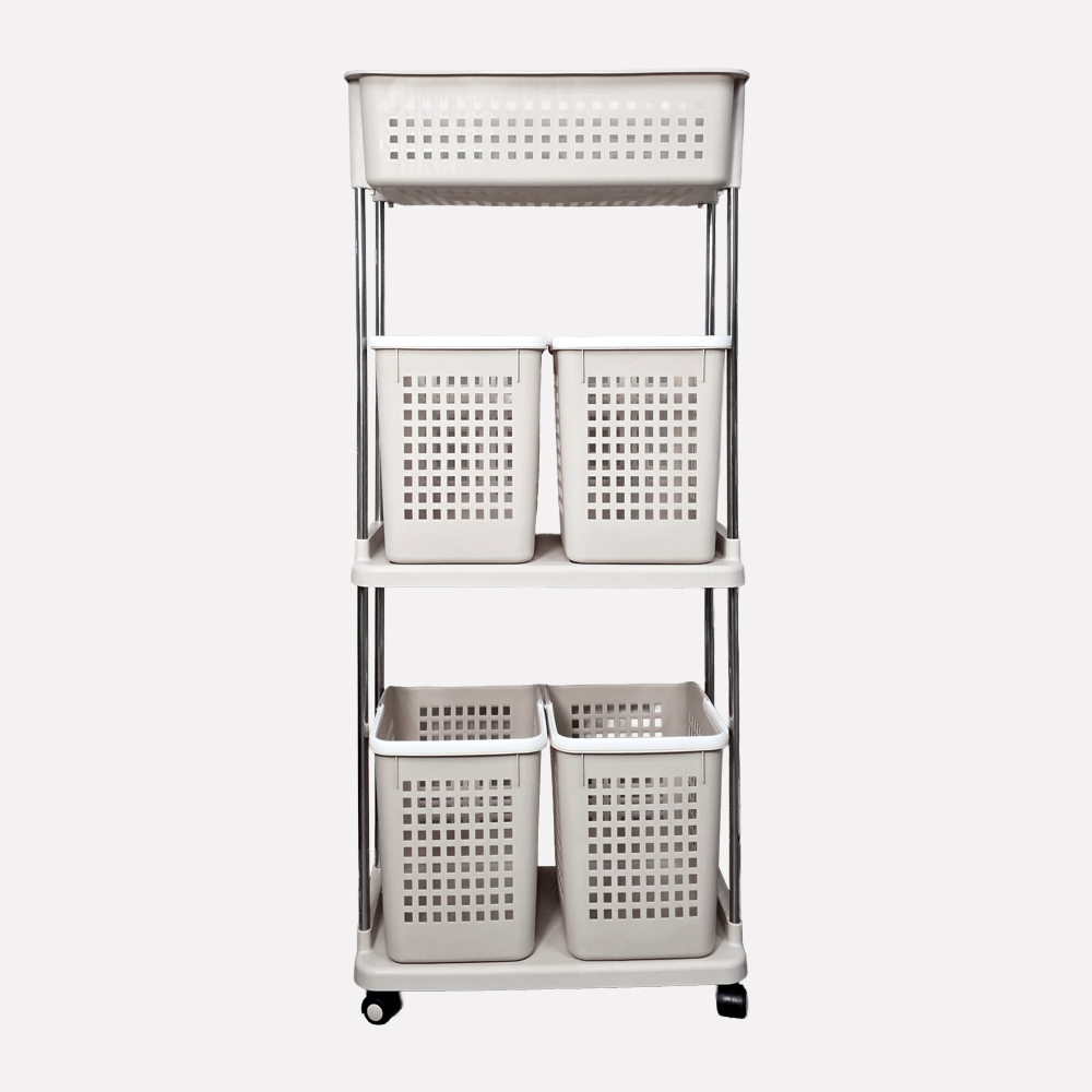 엔조이리빙 대용량 이동식빨래바구니 수납형 더블와이드 3단, 베이지 44,800원