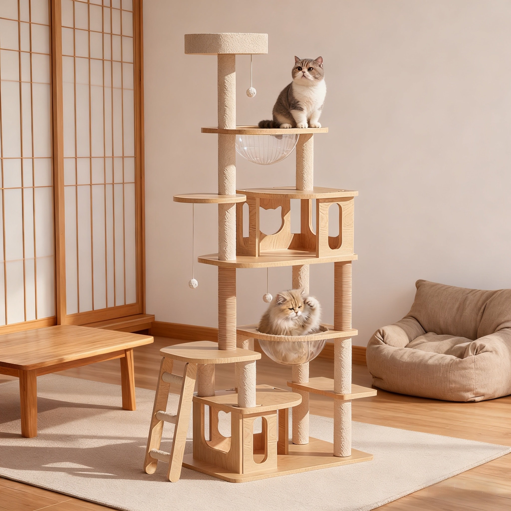 MARTEKLIFES대형 복합형 캣타워 클라이밍 스크래쳐 기둥 캣트리 고양이 집 전만대 캡슐 해먹 스프링보드, 1개, 원목색 139,000원