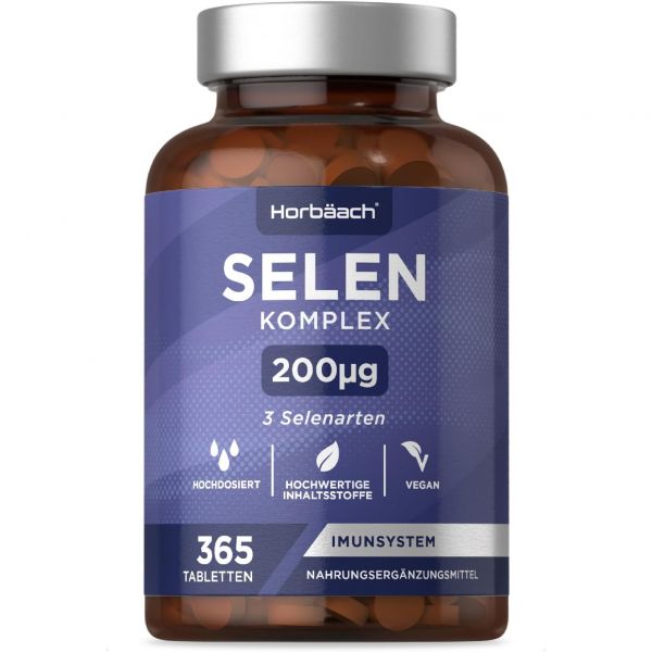 Horbäach 셀레늄 컴플렉스 | 1년 공급 365 고용량 정제 3가지 유형 셀레나이트 나트륨과 메티오닌의 200mcg 비건 불필요한 첨가물 없음 Horbaach 제공 26,100원
