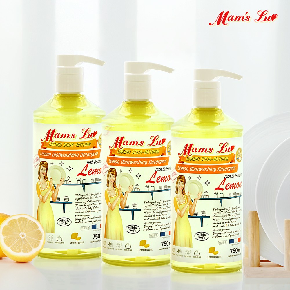 맘스럽 레몬 주방세제 750mlX3개입 천연 레몬향 고농축형 항균인증 피부저자극테스트인증 상큼함이 그대로 야채 과일 세척제 중성세제, 3개, 750ml 8,900원
