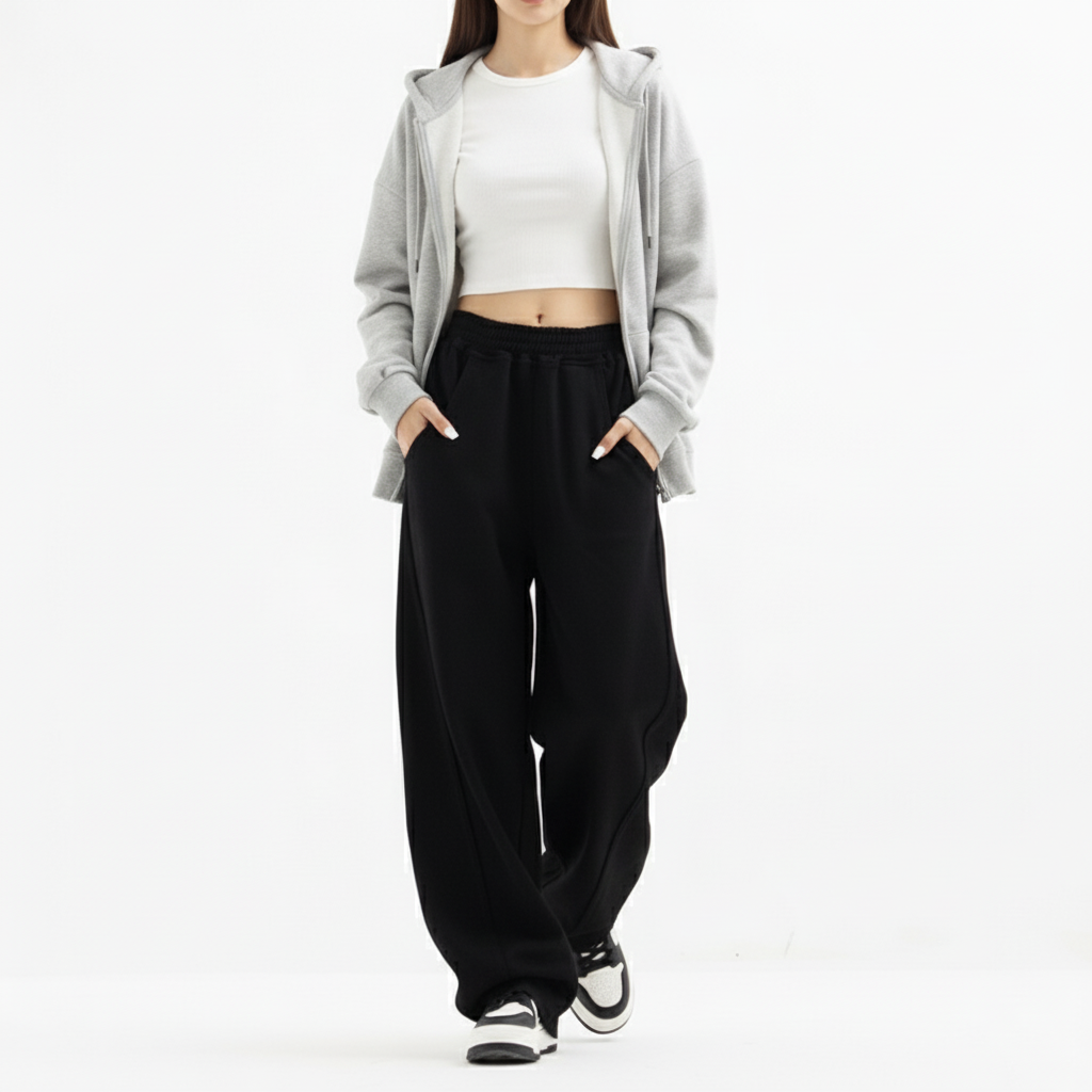 마켓피아 여성용 일자 와이드 스티치 캐주얼 팬츠 15,640원