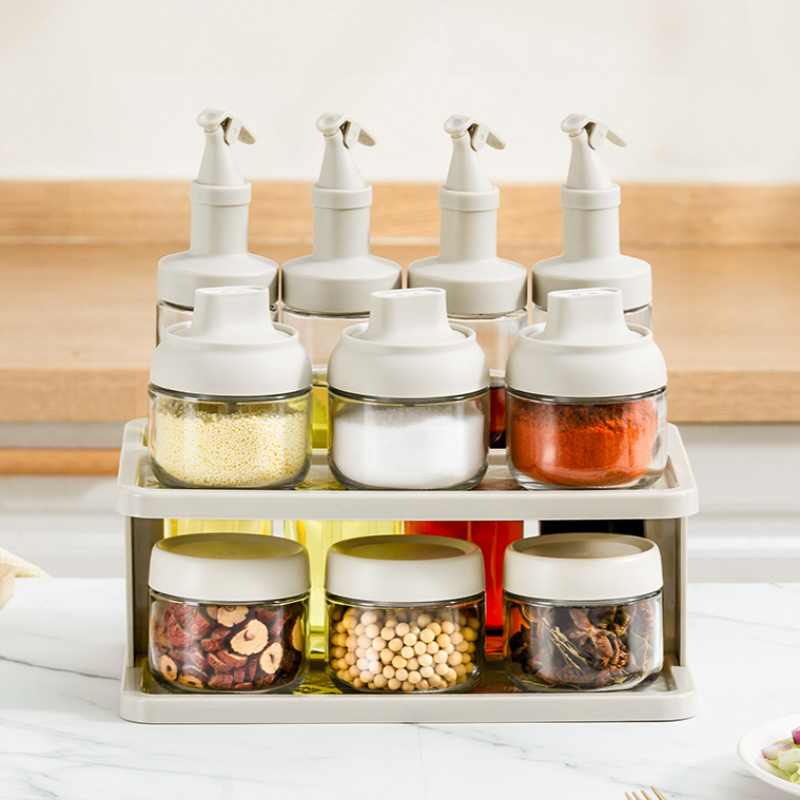 피라모니 2단선반 오일병 양념통 세트, 오일병4P +스푼양념통3P +기본양념통3P +선반1P, 1세트 31,900원