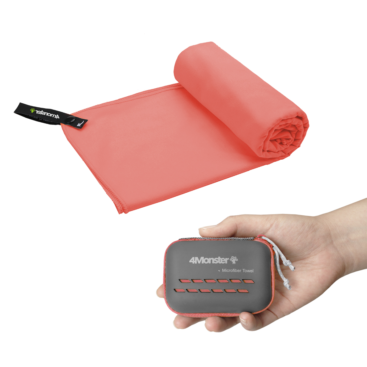 4몬스터 마이크로화이바 등산 수영 여행 스포츠 습식 건식 극세사 다용도 타월 XS + EVA 케이스 30 x 50 cm, 인디안코랄, 1개 13,780원