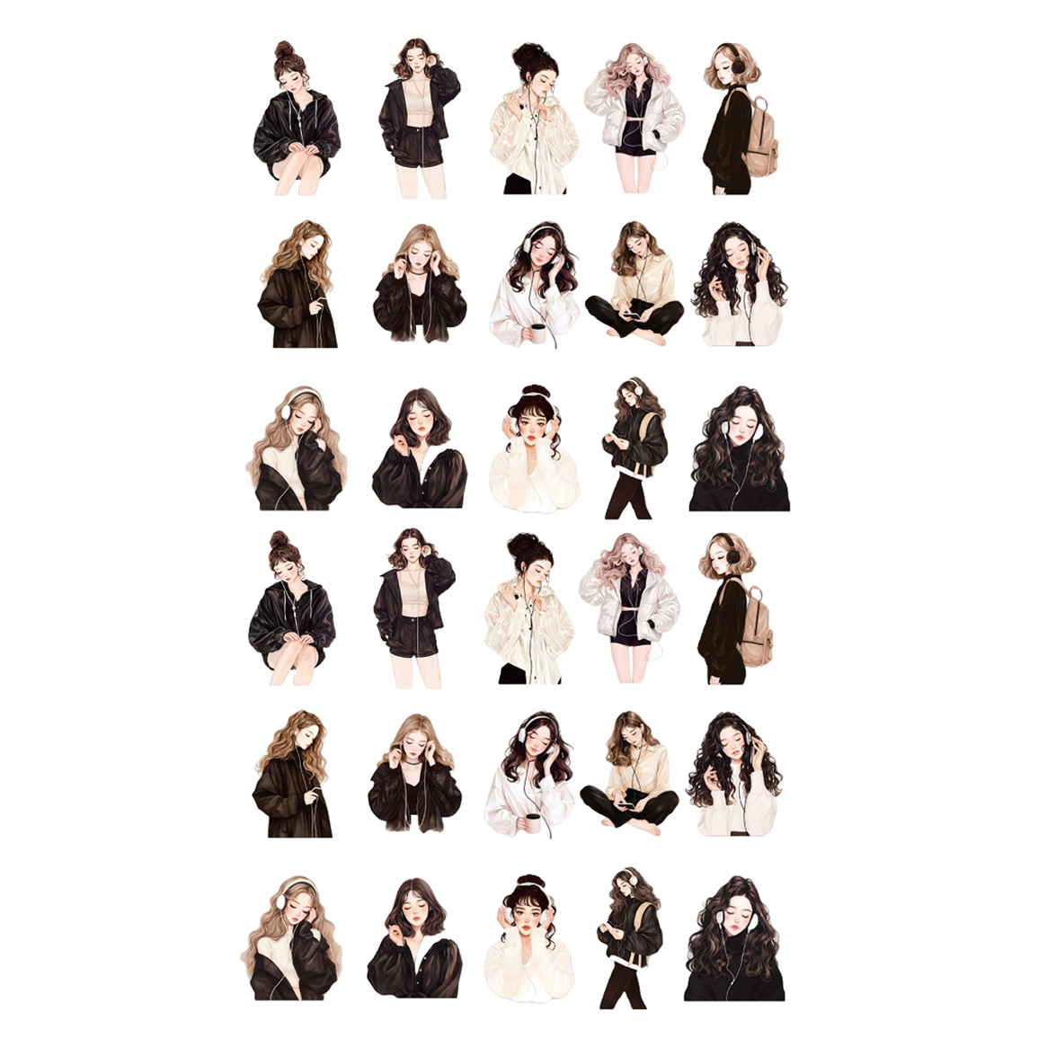 올리브파티 마이라이프스토리 시리즈 인물 소녀 감성 다꾸 스티커 30종 세트, 블랙, 1세트 6,500원