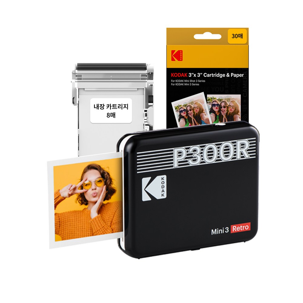 코닥 미니 3 레트로 P300R 블랙+카트리지 38매 번들 휴대용 포토프린터 스마트폰 핸드폰사진인화기 164,000원