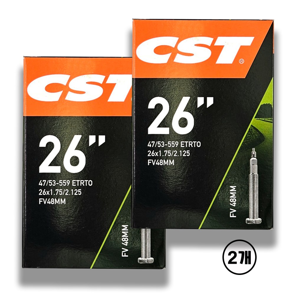 CST 26인치 MTB 전기 자전거 튜브 26X1.75/2.125 FV48 2개, 2개 13,880원