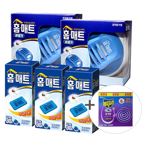 홈매트 코드룰러훈증기x2개+교체용리필30매x3개+모기향6p 모기퇴치기 전자모기향 에프킬라 모기향 31,200원