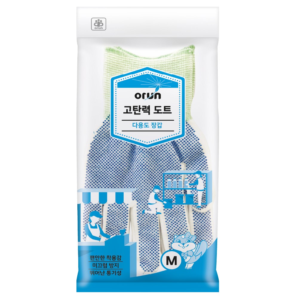 [오런장갑] 오런 고탄력 도트장갑, 중(M), 흰색, 100개 80,000원