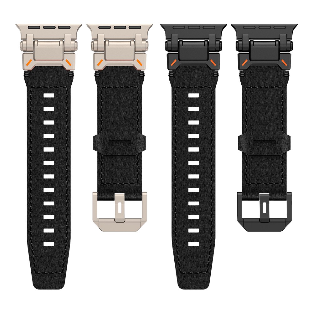 엔인원 애플워치 호환 가죽 스트랩 익스플로러 디자인 시계줄, 티타늄+베지터블 블랙 가죽 29,900원