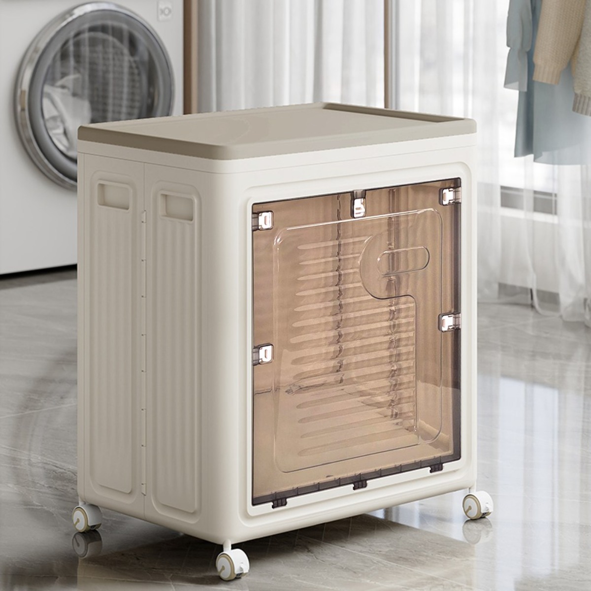 순수팩토리 150L 대용량 폴딩이불정리함 이동식폴딩박스 간편접이식 대용량폴딩박스 1단, 아이보리+투명, 1개 40,900원