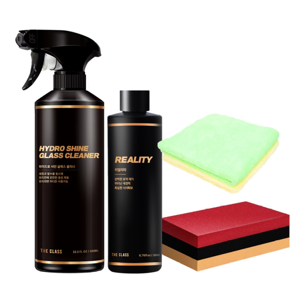 더클래스 하이드로샤인 유리 세정제 리얼리티 유막제거제 세트 자동차 유리관리제+타월 33,000원
