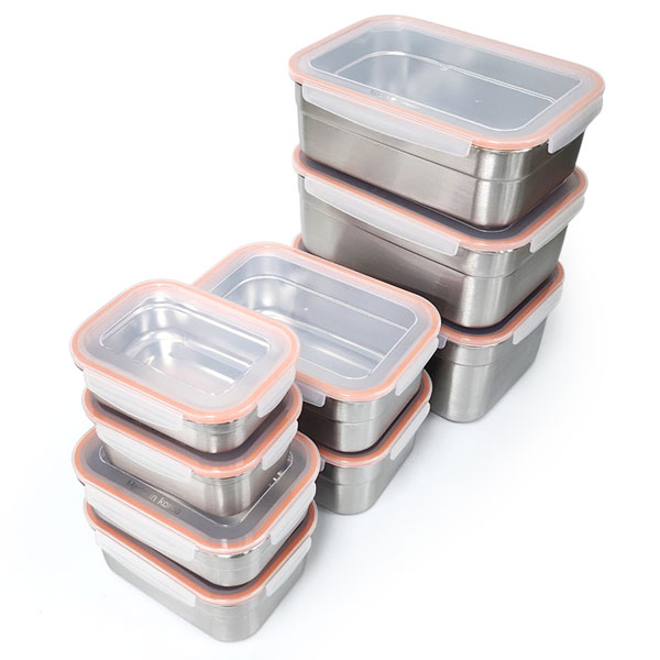 올품락 포스코 STS304 스텐밀폐용기 직사각 9종세트, 오렌지 110,000원