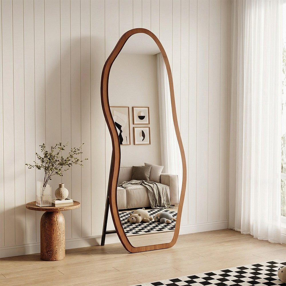 SOPUM HOUSE 인테리어 스탠드 전신거울 프리미엄 대형 웨이브 비정형, 호두색 59,900원