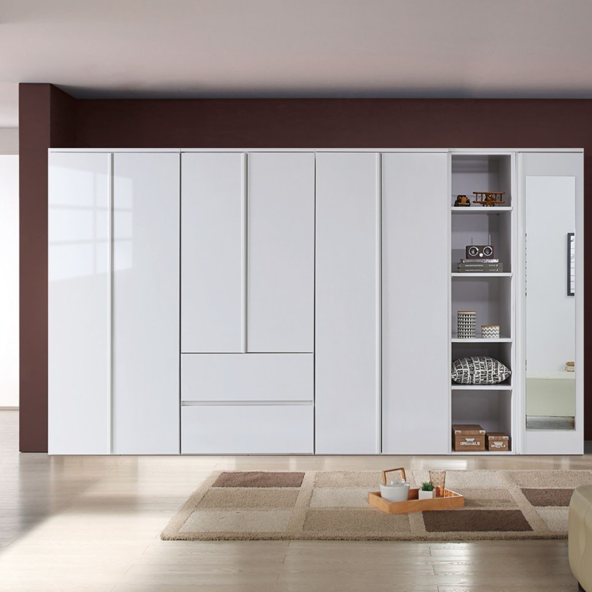 해해동동 하늘빛투서랍3200장농세트(옷장+투서랍옷장+이불옷장+오픈반장+반문거울옷장) (99) 옷장세트 689,000원