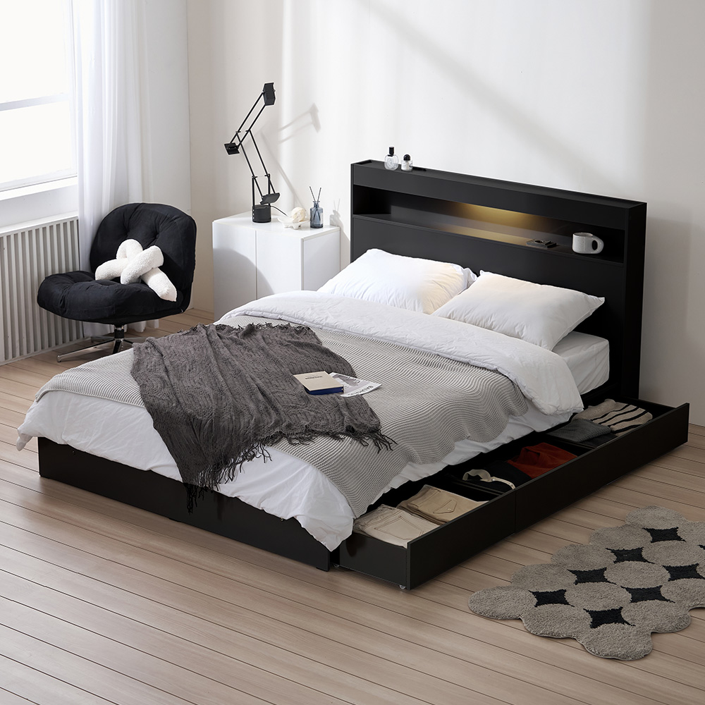 서울소호 트리플 LED 수납 침대프레임 + 파워 본넬 양면 매트리스 세트 방문설치 369,000원