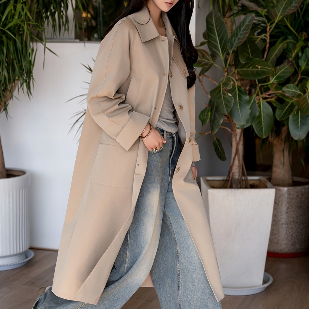 베이지 발마칸 트렌치코트 수입면 투톤 원단 H라인 클래식 오버핏 98,000원