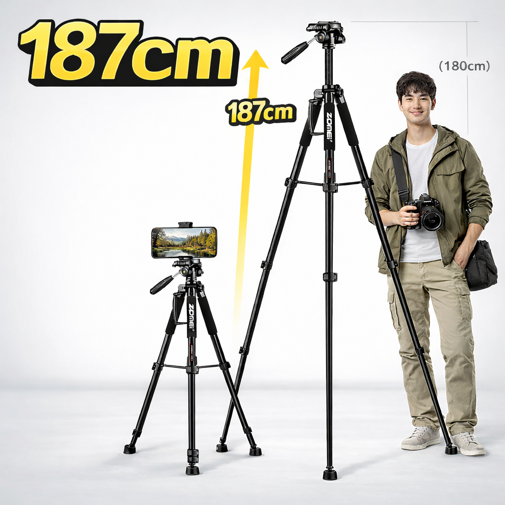 21C 187cm 초고높이 삼각대 4단 알루미늄 카메라 스마트폰 겸용 3way 팬틸트 유튜브 촬영용 58,000원