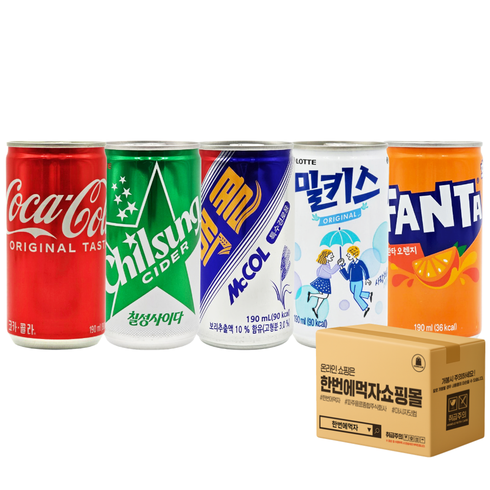 [한번에먹자쇼핑몰]미니캔 탄산음료 혼합 세트 코카콜라+칠성사이다+맥콜+사랑해요 밀키스+환타 오렌지 작은캔, 30개, 190ml 19,580원