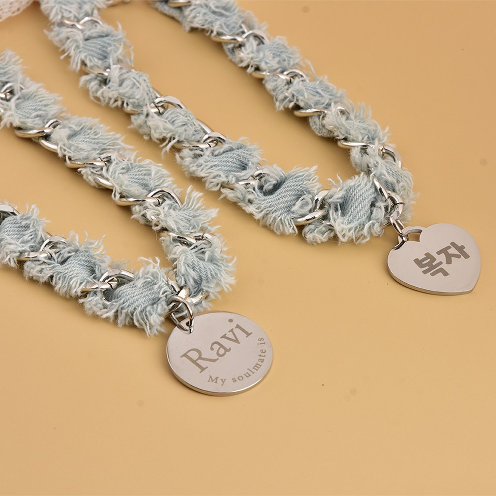 강아지 목걸이 인식표 고양이 이름표 각인 데님 레이스 21,000원