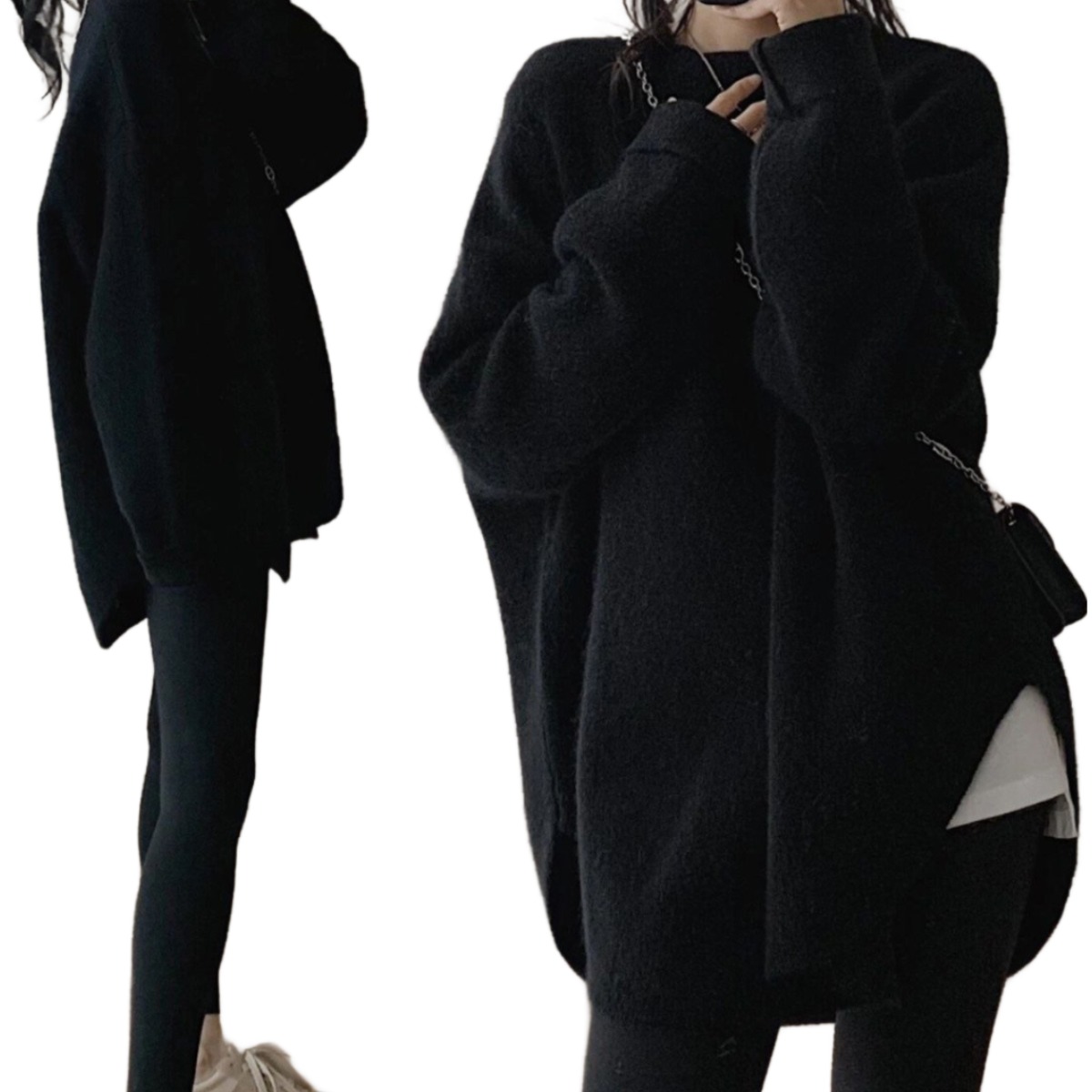 봄 가을 여성용 프렌치 스타일 오버핏따뜻한 니트 고급 허리 라인 루즈핏 라운드넥 니트 사의 28,500원