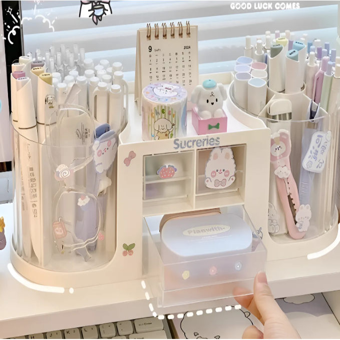 태한 대용량 회전 연필꽂이 다용도 펜꽂이 필기구 정리함, 1개, 화이트+투명 25,220원