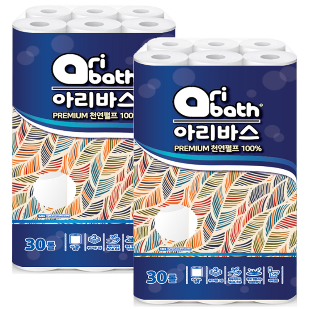 아리바스 천연펄프 3겹 화장지 광폭[너비104mm] 무형광 두루마리 휴지 물에잘녹는 롤휴지 26,300원