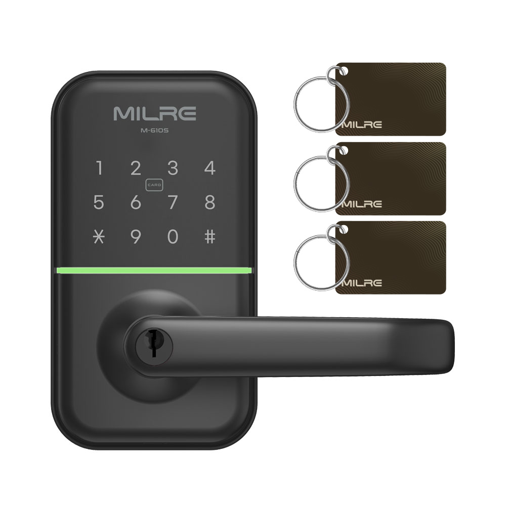 밀레시스텍 무타공 나무문 전용 디지털 손잡이 있음 도어락 M-610S + 카드키 3p + 열쇠키 2p 세트 79,500원