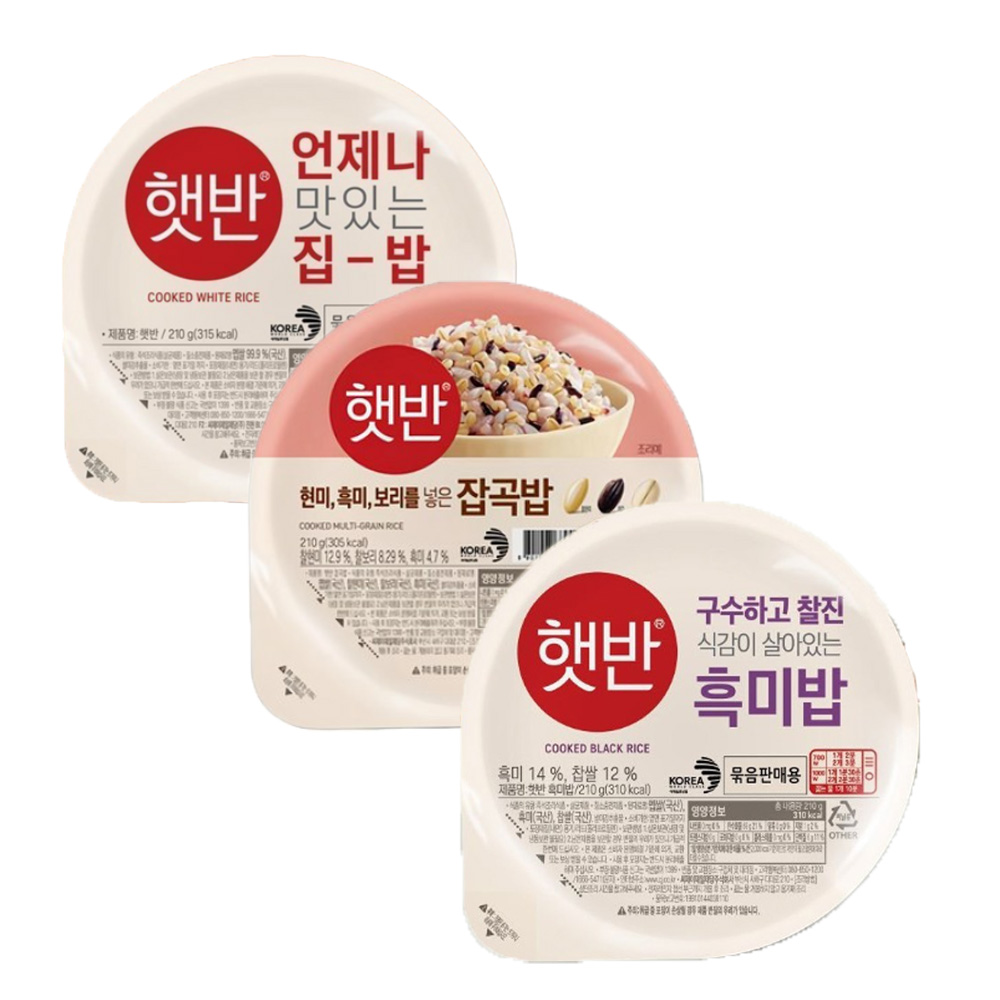 CJ 건강 햇반 신제품 3종 혼합 (백미 + 잡곡밥 + 흑미밥) 캠핑 자취 식단 조합 즉석밥, 210g, 18개 28,670원