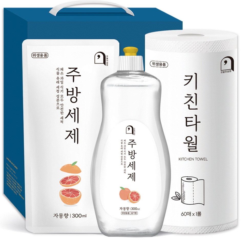 오늘의쉼표 세제 선물세트 답례품 자몽 41호 (주방세제 용기 + 키친타올), 1개 4,800원