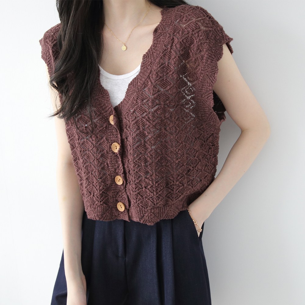 제니트 여성 기본핏 브이넥 러블리무드 물결 크롭 스카시 니트 조끼 베스트 어포오픈조끼 25,600원