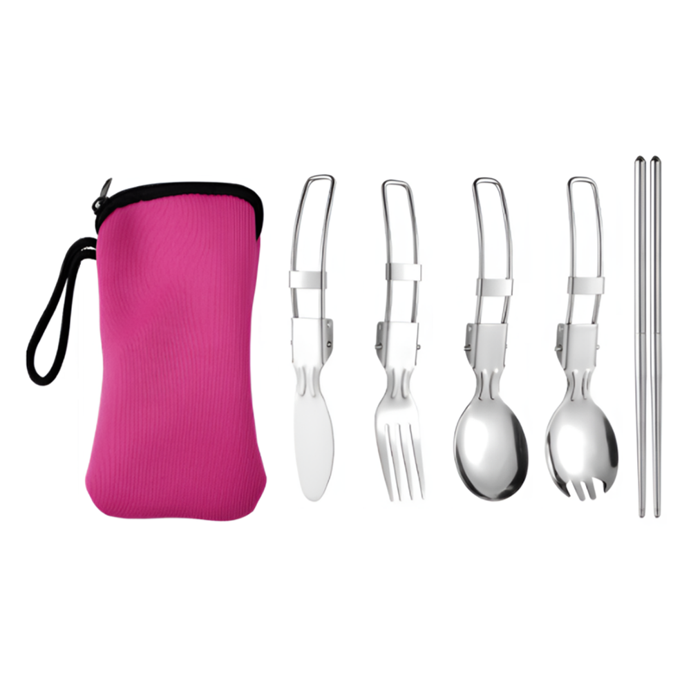 보다모가 야외용 캠핑 올스텐 커트러리 5종 + 파우치 세트, 핑크(파우치), 1세트 9,770원