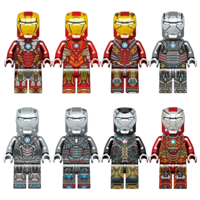 아이언맨 호환블록 브릭미니피규어 8종 세트 시리즈 마블 슈퍼히어로 베스트 풀컬렉션 취미/수집/장식/컬렉션용 커스텀 호환 블록피겨, 1개, 02. 아이언맨 8종 세트 VER.B(로켓) 21,000원